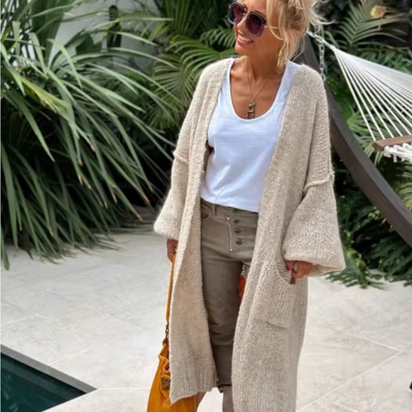 New Oversized Long Peace & Love Sweater Jacket Duster Chunky Knit Boho Vintage - Picture 5 of 10